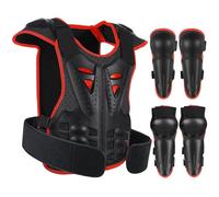 JUSTDOLIFE Equipo De Protección De Moto para Niño, 5 Piezas 2024 Nuevo Modelo Rodillera Transpirable Creativo Equipo Moto Cross Niño para Todo Terreno Ciclismo Esquí Patinaje (Rojo-Negro)