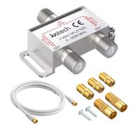 Justech 2 Vías Divisor de TV Sat 5-2500MHz Adaptador de Enchufe F Cable Distribuidor de Antena Splitter Sat Distribuidor de TV + 1 x Cable 1,5 m + 2 x F al Adaptador Coaxial + 3 x F a F Inline Joiner