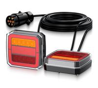 Justech 2PCS Luces Traseras LED para Remolque, E-Mark Certificado,IP65 Impermeable,4 en 1 (Posición/Freno/Intermitente/Reflector),Luces Remolque con Cable 7.35m y Conector 7 Pines,12V/24V Compatible