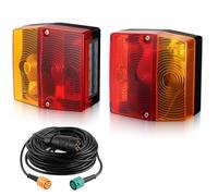 Justech 2x Pilotos Traseros para Remolque, 12V Homologados E-Mark, 3 en 1 (Freno/Intermitente/Matrícula), Cable Extraíble de 7,5 m y Conector de 7 Pines