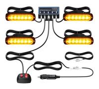 Justech 4x6LEDs Luces Estroboscópicas de Ámbar Luces de Faro para Advertencia Luces Intermitentes de Emergencia con Cargador de Coche y Caja de Control Principal 12V 24V Universal