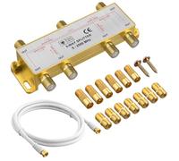 Justech 6Vías Divisor de TV Chapado en Oro Distribuidor de Antena Splitter SAT con 1 Cable Coaxial MoCA de 5-2500MHz 6 Adaptador F 7 F a F Inline Joiner para Sky Box Telewest Eurovox Starview Dreambox