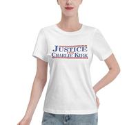 Justice for Charlie Kirk Blue Red T-Shirt for Women Crew Neck Short Sleeve Cotton T-Shirts White L