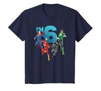 Justice League 6th Birthday Super Heroes I'm 6 Camiseta, Niños, Azul Marino, 8 años