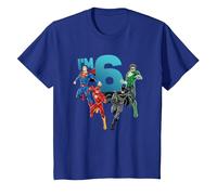 Justice League 6th Birthday Super Heroes I'm 6 Camiseta, Niños, Azul Real, 6 años