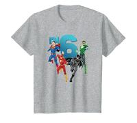 Justice League 6th Birthday Super Heroes I'm 6 Camiseta, Niños, Gris Jaspeado, 8 años