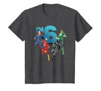 Justice League 6th Birthday Super Heroes I'm 6 Camiseta, Niños, Jaspeado Oscuro, 8 años