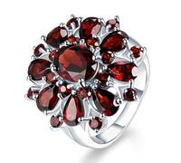 Justified - Anillo de plata de ley 925 chapado en granate y circonita para mujer, anillo de compromiso, boda, aniversario, anillo para mujer, One Size, Aleación de aluminio, Sin piedra preciosa