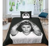 Justin Bieber 3D Impresión Familiar Y Niños Funda Nórdica Funda De Edredón Microfibra Juego De Cama con Cremallera Y Funda De Almohada 2 Piezas Single（135x200cm）