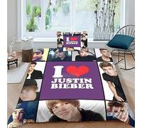 Justin Bieber 3D Impresión Funda Nórdica Funda De Edredón Familiar Y Niños Microfibra Y Funda De Almohada con Cremallera Juego De Ropa De Cama 2 Piezas Single（135x200cm）