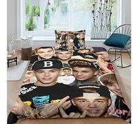 Justin Bieber 3D Impresión para Dormitorio Funda De Edredón Funda Nórdica Juego De Cama Y Funda De Almohada con Cremallera Microfibra 2 Piezas Single（135x200cm）
