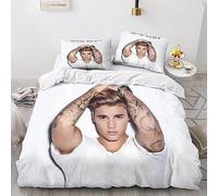 Justin Bieber Funda De Edredón 3D Impresión Funda Nórdica para Dormitorio Microfibra Juego De Cama Y Funda De Almohada con Cremallera 3 Piezas Double（200x200cm）