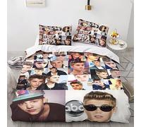 Justin Bieber Funda De Edredón 3D Impresión Funda Nórdica para Dormitorio Y Funda De Almohada Microfibra con Cremallera Juego De Ropa De Cama 3 Piezas Double（200x200cm）