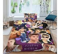 Justin Bieber Funda De Edredón Funda Nórdica 3D Impresión Familiar Y Niños Y Funda De Almohada con Cremallera Juego De Cama Microfibra 2 Piezas Single(135x200cm)