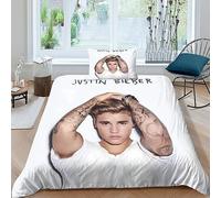 Justin Bieber Funda Nórdica 3D Impresión Funda De Edredón Familiar Y Niños Y Funda De Almohada Juego De Cama Microfibra con Cremallera 2 Piezas Single（135x200cm）