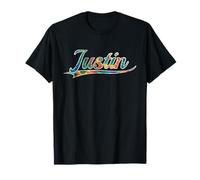 Justin First Name Popular Monogram Tie Dye Vintage Varsity Camiseta