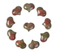 Justinstones Natural Unakite Gemstone Healing Crystal 1 inch Mini Puffy Heart Pocket Stone Iron Gift Box (Pack of 10)
