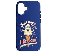Justo aquí para el I-Scream, Juego de palabras fantasma de Halloween Carcasa para iPhone 16
