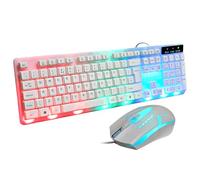 JUSTOP Juego de teclado y mouse con cable USB blanco, luces LED luminosas, teclado delgado de tamaño completo, mouse LED para juegos, juego o negocios, diseño del Reino Unido, para PC, laptop, Windows