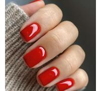 JUSTOTRY - Juego de 24 uñas postizas para pegar - Rojo sangre - Corto - Color sólido - Cuadrado - Manicura francesa - Medio - Para mujer