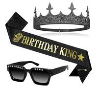 JUSTOTRY Juego de 3 piezas de regalo de cumpleaños para hombres, gótico, negro, banda de cumpleaños, corona de cumpleaños y así sucesivamente para 18, 30, 40, 50, regalo de cumpleaños y decoración de