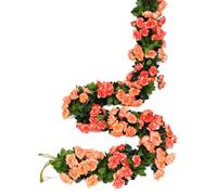 JUSTOYOU 2 guirnaldas de rosas artificiales de doble color de 7.8 pies para colgar flores naranjas de seda para decoración de paredes de boda al aire libre e interiores (naranja, 13 cabezas)