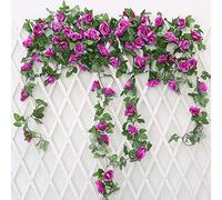 JUSTOYOU 2 Pack 7.2ft Artificial Fake Rose Garland Vines Colgando Flores de Seda para la Pared de la Boda al Aire Libre Interior Decoración del baño Badroom (Púrpura)