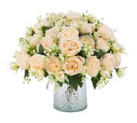 JUSTOYOU 4 racimos de peonías artificiales con 20 cabezas, peonías falsas, ramos de flores de seda para boda, hogar, mesa, fiesta, decoración de ventanas (champán)