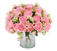 JUSTOYOU 4 racimos de peonías artificiales con 20 cabezas, peonías falsas, ramos de flores de seda para boda, hogar, mesa, fiesta, decoración de ventanas (rosa)