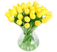 JUSTOYOU 40 tulipanes de flores artificiales, tulipanes de látex falsos de tacto real, tulipanes de flores sintéticas, ramos de boda para decoración de bodas, hogar, jardín (amarillo)
