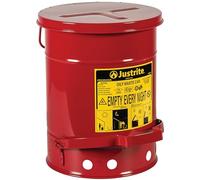 Justrite 09100 Lata de seguridad para residuos aceitosos de acero galvanizado con palanca de pie, capacidad de 20 litros, 11-7/8 pulgadas de diámetro exterior x 15-7/8 pulgadas de alto, rojo