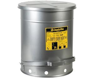 Justrite, 09504, recipiente para residuos aceitosos, 14 galones, acero, color plateado