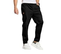 JustSun Pantalones Chinos para Hombre, Pantalones Casuales, Cintura elástica con cordón, Negro, L