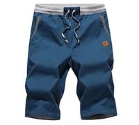 JustSun Pantalones Cortos Hombre Verano Shorts Lino Algodon Casual Chino Pantalon Corto Cintura Elastica Azul Pavo Real 3XL