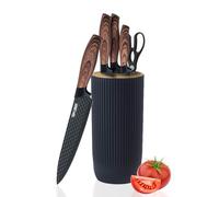 Justup Juego de Cuchillos de 6 Piezas Para Cocina - Cuchillos de Chef Afilados de Acero Inoxidable Antiadherente y Antideslizante Con Asiento (Negro)