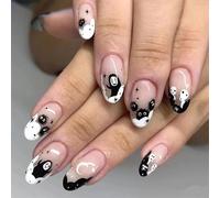 Justusnx 24 calabazas fantasmas telarañas Halloween falsificó huesos de Henna manicura mujeres y niñas presionaron uñas (C, Un tamaño)