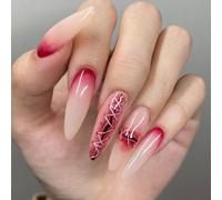 JUSTUSNX 24 Pcs Dark Halloween Vampire Fake Uñas Rojas Estileto Largo Uñas falsas Gotas de sangre rojas Prensa en uñas para mujeres y niñas (E)