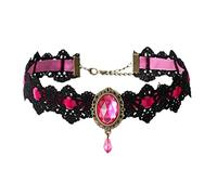 JUSTUSNX Collar de encaje negro con colgante de cristal, collar de terciopelo vintage, collar gótico de flores huecas, joyería de Halloween, accesorios para mujeres y niñas, (D)