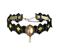 JUSTUSNX Collar de encaje negro con colgante de cristal, collar de terciopelo vintage, collar gótico de flores huecas, joyería de Halloween, accesorios para mujeres y niñas, (C)