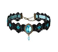 JUSTUSNX Collar de encaje negro con colgante de cristal, collar de terciopelo vintage, collar gótico de flores huecas, joyería de Halloween, accesorios para mujeres y niñas, (F)