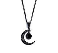 JUSTUSNX Collar gótico de aleación oscura con colgante de luna punk, collar de cristal negro, accesorios de Halloween para mujeres y hombres, talla única, Acero aleado