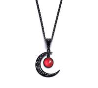 JUSTUSNX Collar gótico de aleación oscura con colgante de luna punk, collar de cristal negro, accesorios de Halloween para mujeres y hombres, talla única, Acero aleado