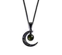 JUSTUSNX Collar gótico de aleación oscura con colgante de luna punk, collar de cristal negro, accesorios de Halloween para mujeres y hombres, talla única, Acero aleado