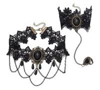 JUSTUSNX Conjunto de Collar y Pendientes de Halloween Gargantilla de Vampiro Negro Accesorios de Disfraz de Halloween Joyería Gótica para Mujeres, talla única, Metal