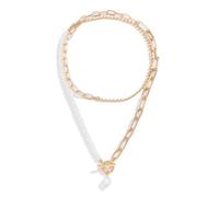 JUSTUSNX Gargantilla de oro con perlas, collar de cadena delicada con colgante de perlas para mujeres y niñas, talla única, Acero aleado