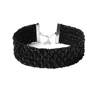 JUSTUSNX Gargantilla gótica negra hecha a mano, collar de cuentas grandes, collar de franela versátil, accesorios de Halloween para mujeres y niñas