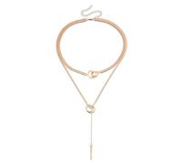 JUSTUSNX Gargantilla larga de oro en capas, collar de cadena delicada con colgante de barra/círculo para mujeres y niñas, talla única, Acero aleado