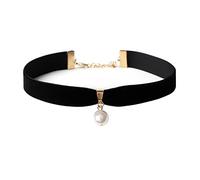 JUSTUSNX Gargantilla negra con colgante de perlas, collar vintage gótico de terciopelo, accesorio de Halloween para mujeres y niñas, Perla Plástico