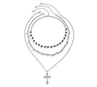 JUSTUSNX Juego de collar de cruz gótica de plata con colgante de crucifijo para mujer, talla única, Acero aleado