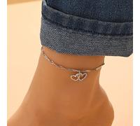 JUSTUSNX Tobillera ajustable con colgante de corazón de diamantes de imitación para playa, verano, cadena de joyería para mujeres y niñas (A)